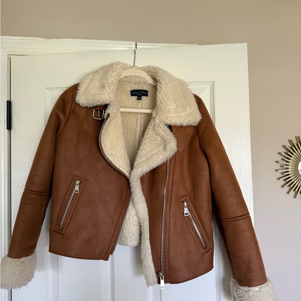 Love Tree Tan Teddy Jacket with Cream Accents
